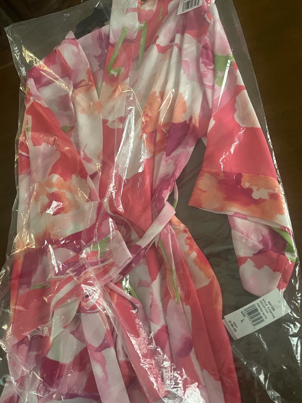 Natori satin Pink Printed Satin Robe